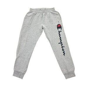 Men’s Champion Script Logo Sweatpants Grey Heather Joggers Size L 2010s